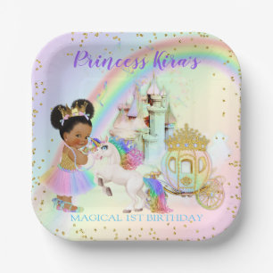 Assiettes En Carton Licorne Calèche Château Princesse Arc-en-ciel Magi