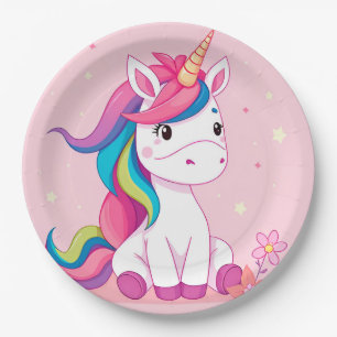 Assiettes En Carton Licorne de dessin animé adorable avec crinière arc