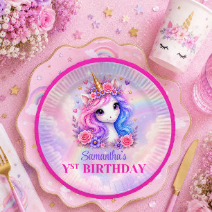 Assiettes En Carton Licorne Enchantée Anniversaire Fille Pastel Coloré