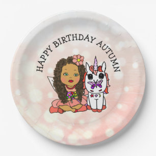 Assiettes En Carton Licorne et fée personnalisées joyeux anniversaire