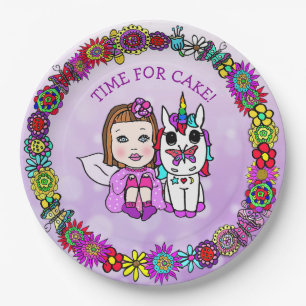 Assiettes En Carton Licorne et fée personnalisées Joyeux Anniversaire