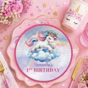 Assiettes En Carton Licorne Étincelante Rose Violet Papier Fille Anniv