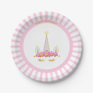 Assiettes En Carton Licorne, Fleurs & Rayons sur Anniversaire Rose