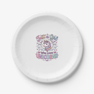 Assiettes En Carton Licorne Juste une Fille Qui Aime Licornes Fond Bla