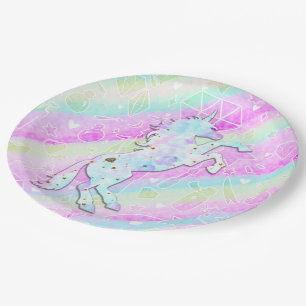 Assiettes En Carton Licorne Magique Pastel Diamants & Étoiles Arc-en-C
