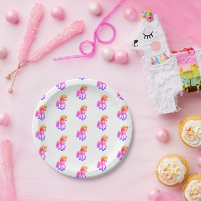 Assiettes En Carton Licorne Néon (Fête)