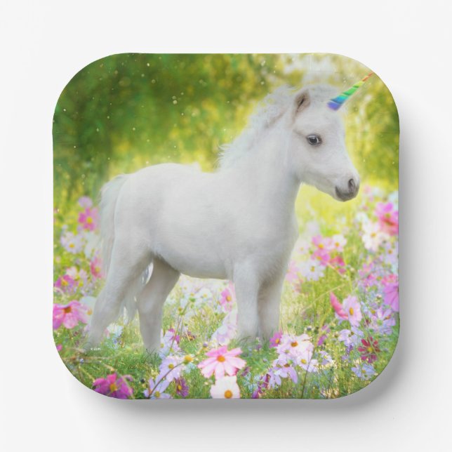 Assiettes En Carton Licorne Poney Blanc (Recto)