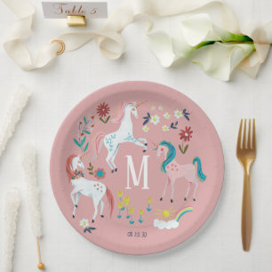 Assiettes En Carton Licorne rose mignon anniversaire de filles magique