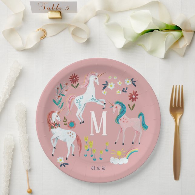 Assiettes En Carton Licorne rose mignon anniversaire de filles magique (Mariage)