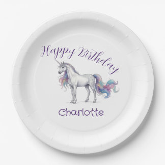 Assiettes En Carton licorne violet maron joyeux anniversaire enfants n