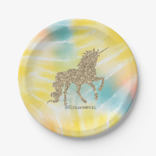 Assiettes En Carton Licou Arc-en-Ciel Licorne Pailletée Argentée