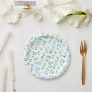 Assiettes En Carton Lié Coeurs Bleus Vert Motif sur Napkin Blanc
