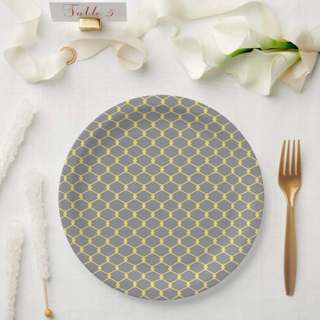 Assiettes En Carton Lien de chaîne gris et jaune moderne et tendance (Mariage)