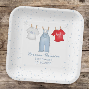 Assiettes En Carton Ligne bleue Baby shower mignonne