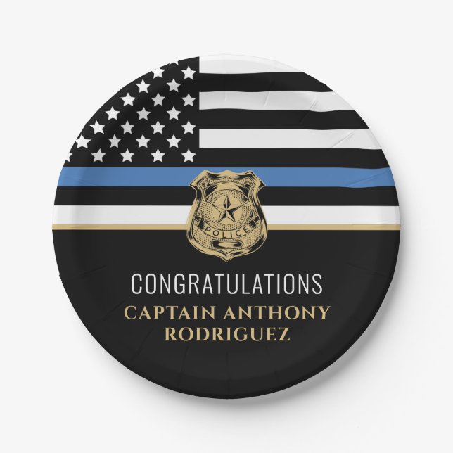 Assiettes En Carton Ligne Bleue Mince Police Police Retraite (Devant)