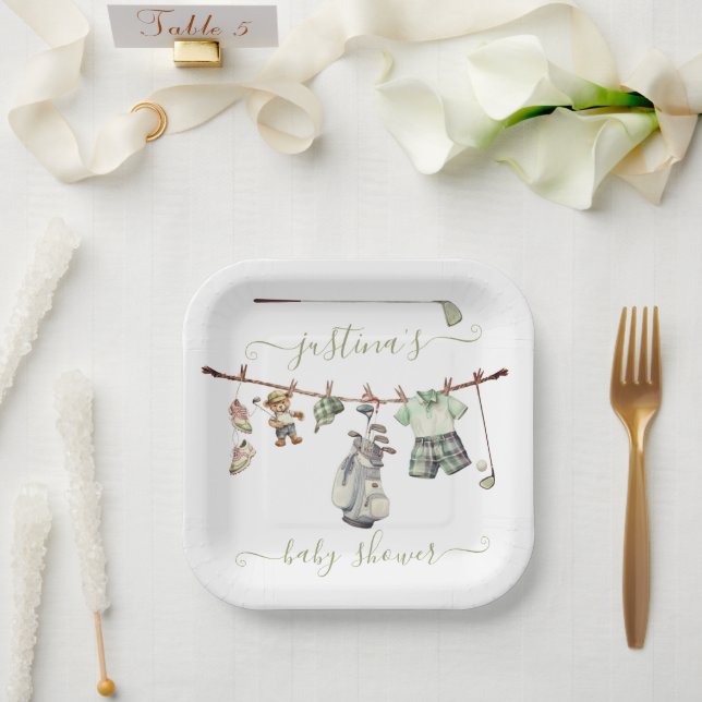 Assiettes En Carton Ligne de Baby shower de golf Preppy (Mariage)