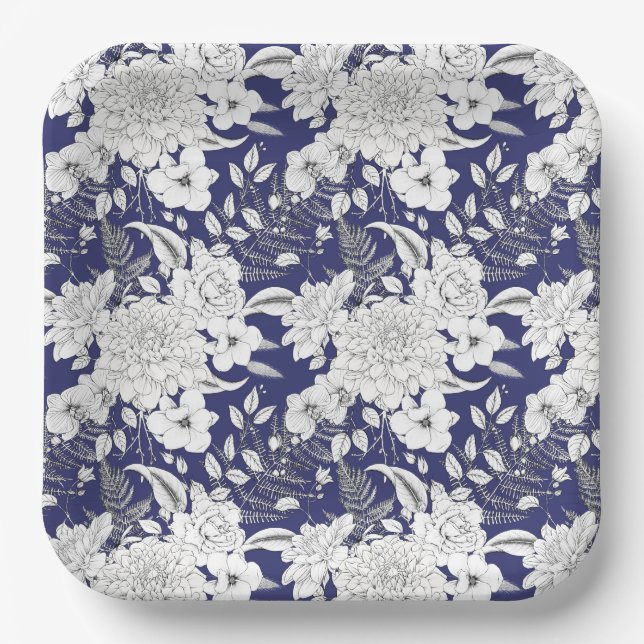 Assiettes En Carton Ligne eucalyptus rose romantique tirant violet (Recto)