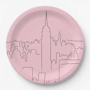 Assiettes En Carton Ligne minimale rose de New York