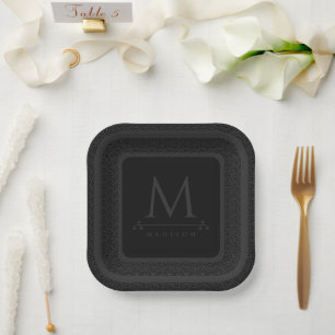 Assiettes En Carton Lignes courbes ondulées géométriques modernes noir