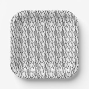 Assiettes En Carton Lignes de boîte géométrique moderne Carré noir et