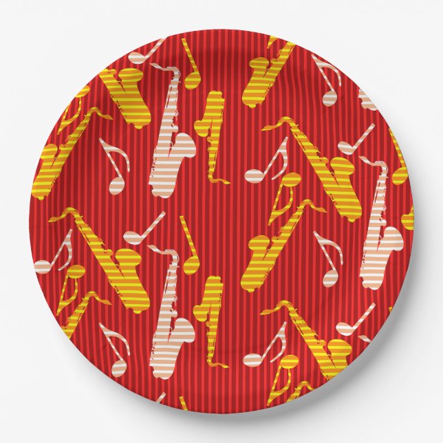 Assiettes En Carton Lignes de saxophone (Devant)