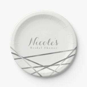 Assiettes En Carton Lignes géométriques modernes en argent Élégant Per