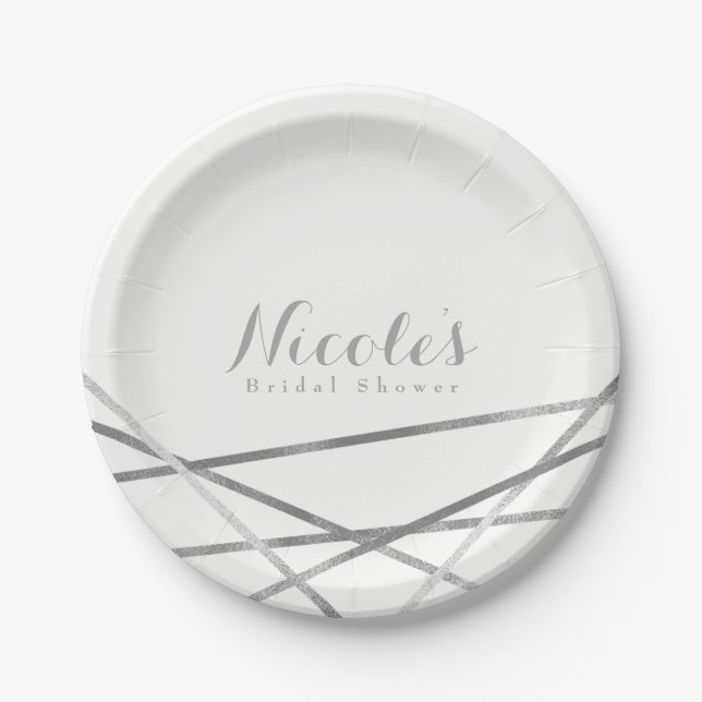 Assiettes En Carton Lignes géométriques modernes en argent Élégant Per (Devant)