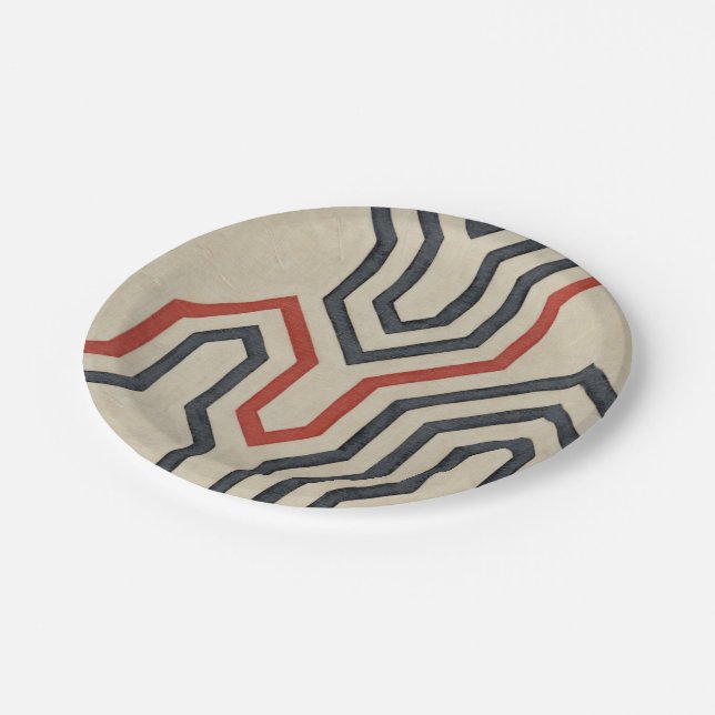 Assiettes En Carton Lignes graphiques orange et bleu (Angle)