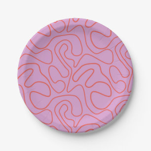 Assiettes En Carton Lignes minimalistes abstraites orange et rose 