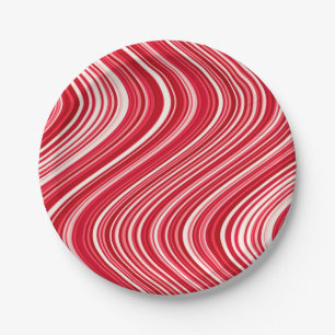 Assiettes En Carton Lignes ondulées en rouge et blanc