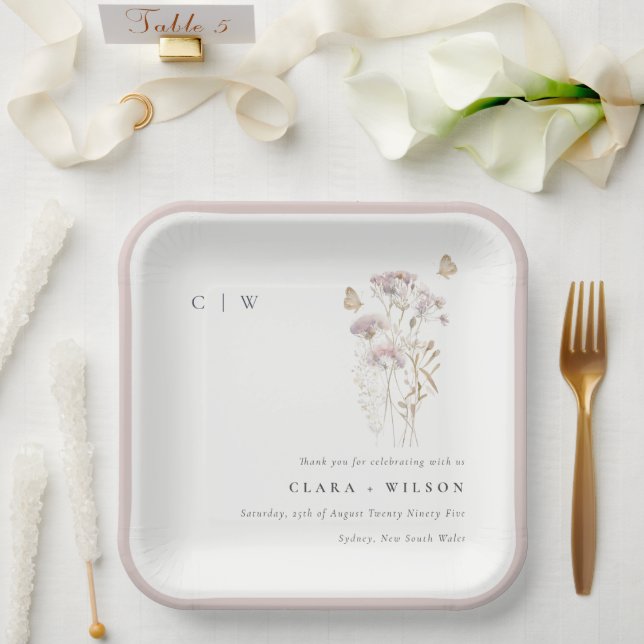 Assiettes En Carton Lilac Boho Fleur sauvage Fern Mariage botanique (Mariage)