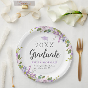 Assiettes En Carton Lilac Floral Parti de graduation personnalisée