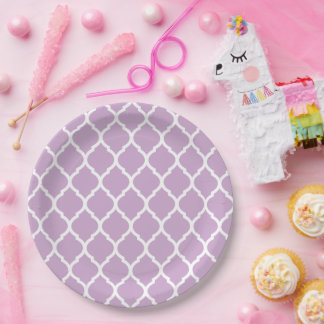 Assiettes En Carton Lilac pourpre et blanc Quatrefoil marocain