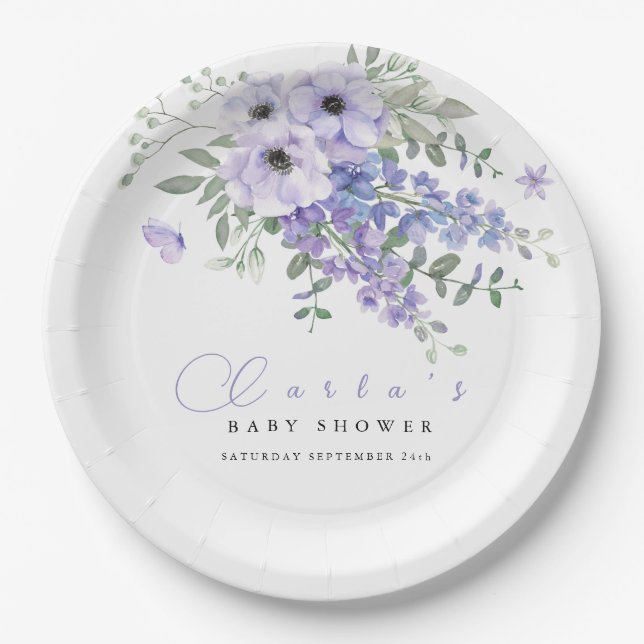 Assiettes En Carton Lilac purple floral baby shower  (Devant)