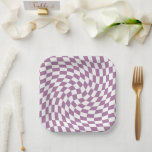 Assiettes En Carton Lilac Purple Mariage Collection Vérifier À damiers<br><div class="desc">Lilac de bohème moderne violet thème de mariage mariée produits de fête de mariage. À feuillage persistant rétro tendance chèques dépoli design,  dépoli plaques de papier à damiers dans belle élégante et chic Lilac violet et blanc.</div>