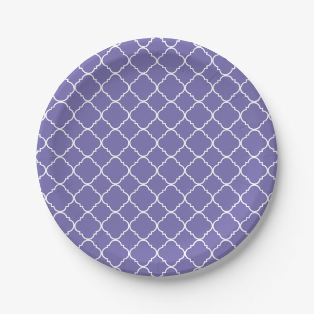Assiettes En Carton Lilas pourpre et Quatrefoil blanc (Devant)