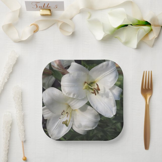 Assiettes En Carton Lilies blancs (Mariage)