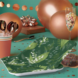 Assiettes En Carton Lily de Vallée avec des fougères    Vert Foncé