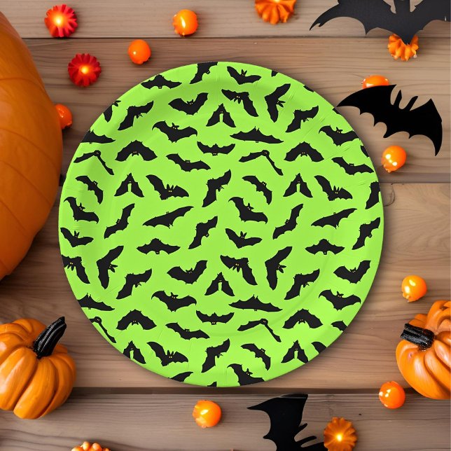 Assiettes En Carton Lime Green Bat Motif Halloween (Créateur téléchargé)