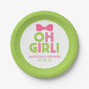 Assiettes En Carton Lime Vert et rose Oh Girl Polka Dot Plaques