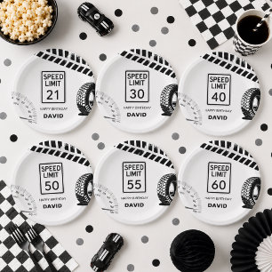 Assiettes En Carton Limite de Vitesse Anniversaire Tout Âge 