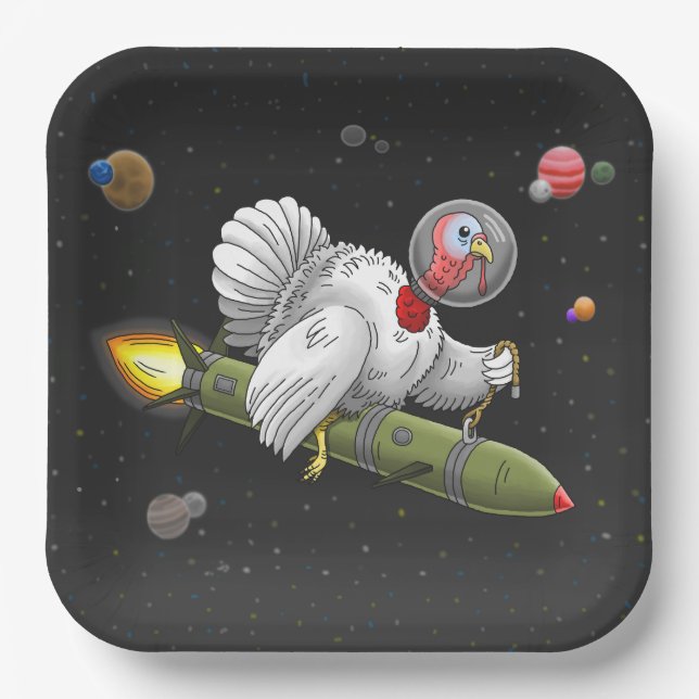 Assiettes En Carton L'incroyable voyage spatial de la dinde Rocket (Recto)