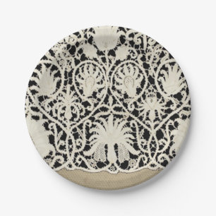 Assiettes En Carton Linge de dentelle mariage blanc classique jolie