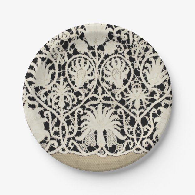 Assiettes En Carton Linge de dentelle mariage blanc classique jolie (Devant)