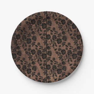 Assiettes En Carton Linge de lingerie dentelle fleurie et bois rustiqu