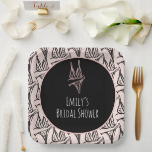 Assiettes En Carton Lingerie de fête de douche de mariage motif rose
