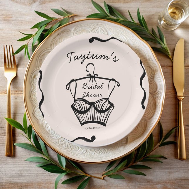 Assiettes En Carton Lingerie douche de mariée esquisse de bord ondulé (Lingerie bridal shower wavy border hand drawn sketch personalized monogrammed paper plates)