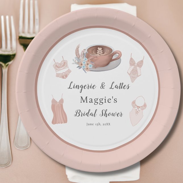 Assiettes En Carton Lingerie & Lattes Shower de Mariage (Créateur téléchargé)