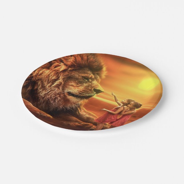 Assiettes En Carton Lion et petites filles (Angle)