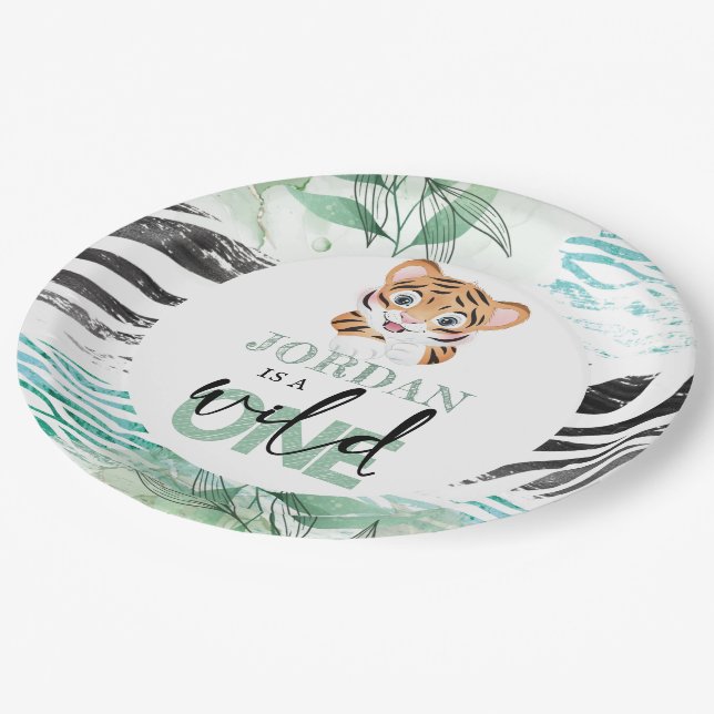 Assiettes En Carton Lion Jungle Personnalisé Premier Anniversaire (Angle)